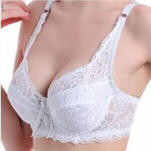 GYCL Classic Ultrathin Underwire Push Up 3/4 Lace Bra, White, Size XL 40B